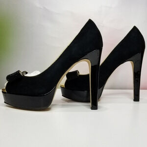 Things II Come  Luxurious Crystal Double Bow Platform High Heel Pumps 10  NIB